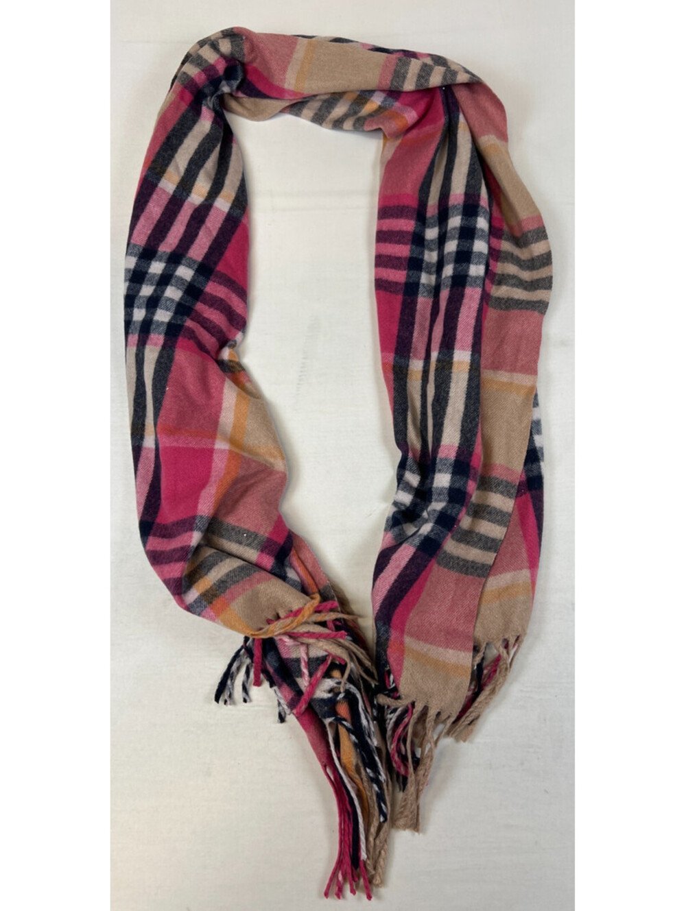 House of Tweed Scotland Women Pink Plaid Check Fringe Winter Scarf Wrap